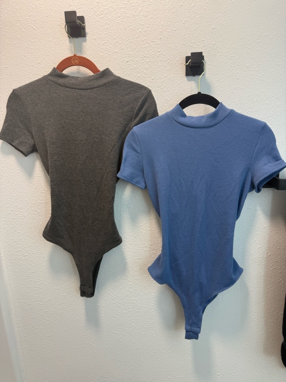 Fashion Nova Blue and Charcoal Drama Free Ribbed Bodysuit Sz(L)